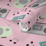 Radio Music from Transistor Radios, Retro Radios and Boom Boxes on Pink