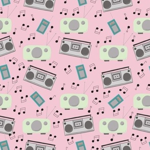 Radio Music from Transistor Radios, Retro Radios and Boom Boxes on Pink