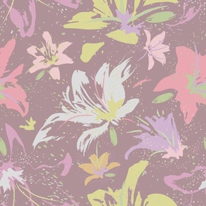 Smokey Pink Splendor Abstract Lilies with Playful Dots in Contemporary Art