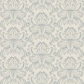 Beige and Gray Floral Damask Sketch- Small