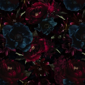 14" Dark Antique Moody Florals - Gothic Real Burgundy Wintry And Autumnal Flowers 