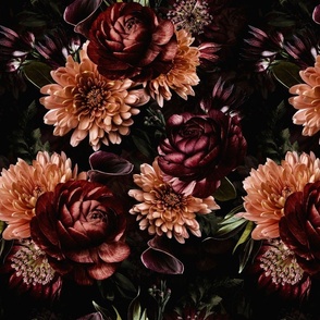 14" Dark Moody Florals - Gothic Real Burgundy Wintry And Autumnal Flowers 1