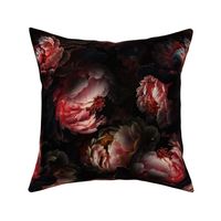 14" Dark Antique Moody Florals - Gothic Real Burgundy Wintry And Autumnal Peonies