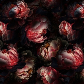 14" Dark Antique Moody Florals - Gothic Real Burgundy Wintry And Autumnal Peonies