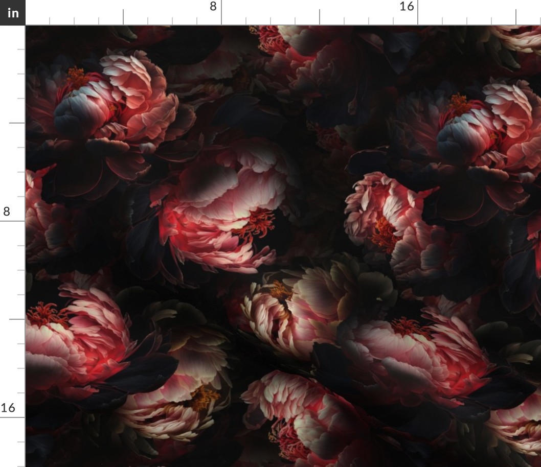 14" Dark Antique Moody Florals - Gothic Real Burgundy Wintry And Autumnal Peonies