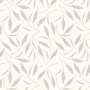 Calm leaves block print warm minimalism grey beige