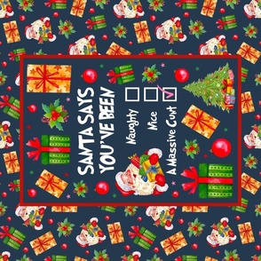 Large 27x18 Panel Santa Says You've Been Naughty Nice a Massive Cunt Sarcastic Sweary Holidays on Navy for Wall Hanging or Tea Towel