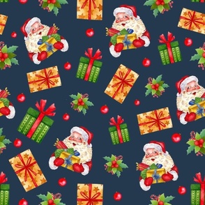 Large Scale Santa Claus and Christmas Gifts on Navy