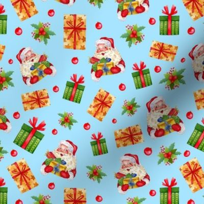 Medium Scale Santa Claus and Christmas Gifts on Blue