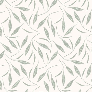 Calm leaves block print minimal sage green beige