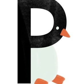 p is for penguin - illustrated monogram letter - cute baby kids nursery // large scale panel