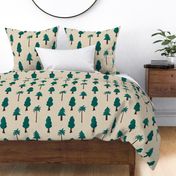 Woodland Forest Pine Tree and Coconut Palm Tree Hand Drawn Kids Fabric Ft East Fork Night Swim Molasses