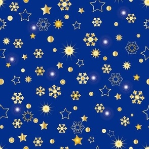Christmas gold stars snowflake royal blue 9''