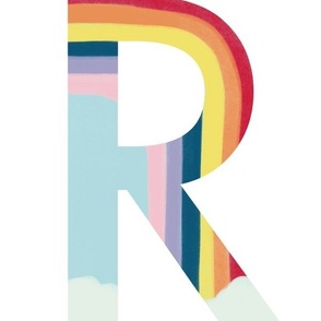 r is for rainbow - illustrated monogram letter - cute baby kids nursery // large scale panel