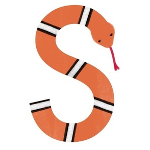s is for snake - illustrated monogram letter - cute baby kids nursery // large scale panel