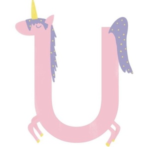 u is for unicorn - illustrated monogram letter - cute baby kids nursery // large scale panel