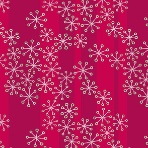 (L) Modern Snowflake Drift Mid Mod Doodads Dark Pink on Pink