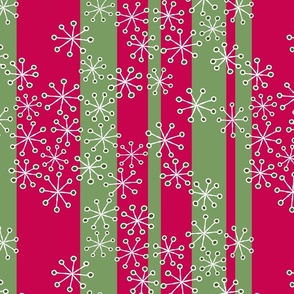 (L) Modern Snowflake Drift Mid Mod Doodads Pink/Red and Green