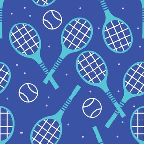 Pastel blue tennis racket on navy 