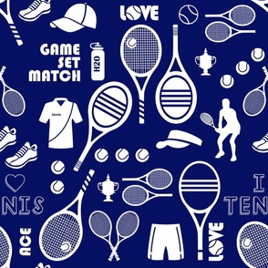 Blue and white tennis elements