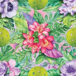Floral  pattern with lime pickleballs