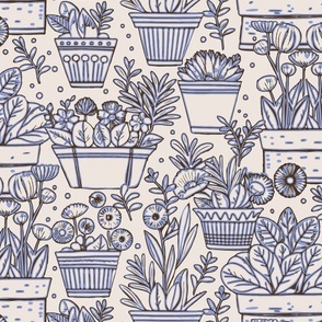Potted Plants - Blue + Cream (Large)