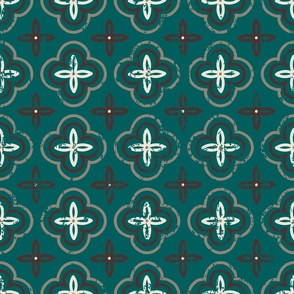 East Fork Night Swim and Molasses - Quatrefoil motif - Tile - Brown and Teal Colorway - Night Swim BG