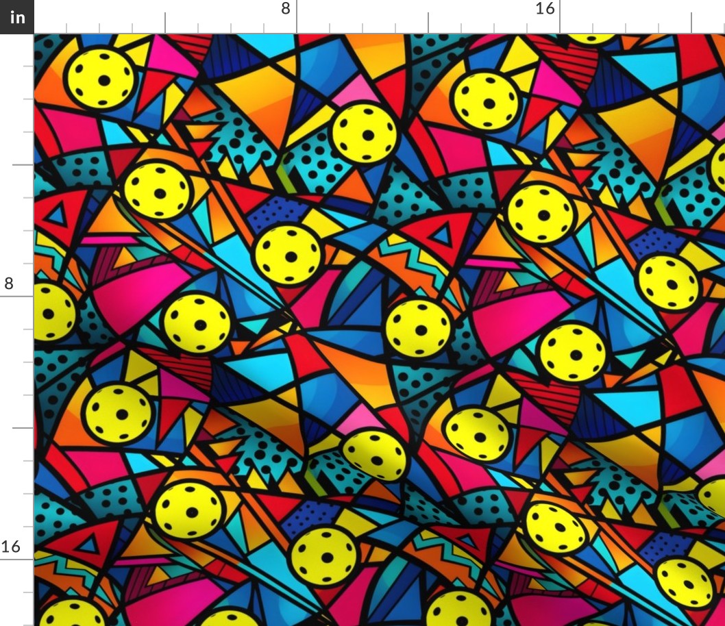 Geometric vibrant pattern with  pickleballs