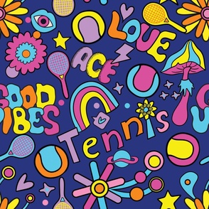 Groovy tennis pattern  on blue  background