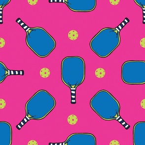 Hot pink pickleball paddles in doodle style
