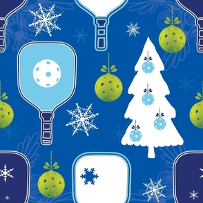 Christmas pickleball  with rackets and snowflakes