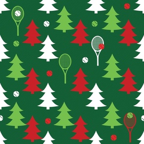 Tennis and red green white xmas trees