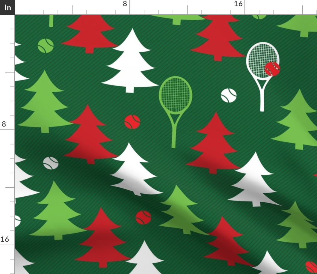 Tennis and red green white xmas trees