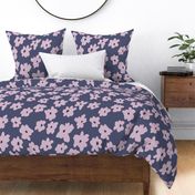 MODERN HAND DRAWN BRIGHT DITSY DAISY FLOWERS IN NAVY BLUE, PURPLE AND BLACK
