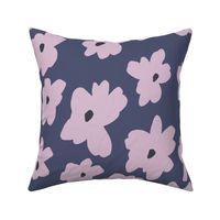 MODERN HAND DRAWN BRIGHT DITSY DAISY FLOWERS IN NAVY BLUE, PURPLE AND BLACK