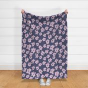 MODERN HAND DRAWN BRIGHT DITSY DAISY FLOWERS IN NAVY BLUE, PURPLE AND BLACK