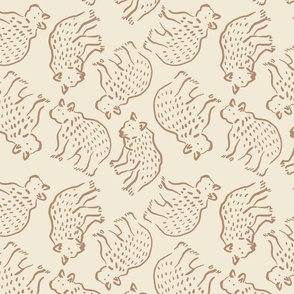 WOODLAND BEAR OUTLINE IN NEUTRALS TAN BROWN AND OFF WHITE