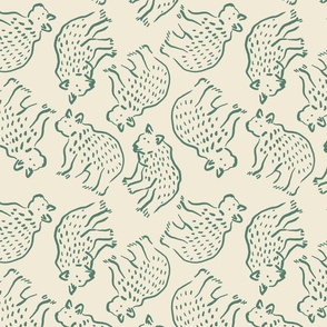 WOODLAND ANIMALS BEAR OUTLINE IN FOREST GREEN AND OFF WHITE