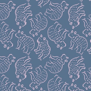 WOODLAND ANIMALS BEAR OUTLINE IN LILAC PURPLE AND DENIM BLUE