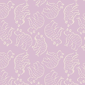 WOODLAND ANIMALS BEAR OUTLINE IN LILAC PURPLE AND OFF WHITE