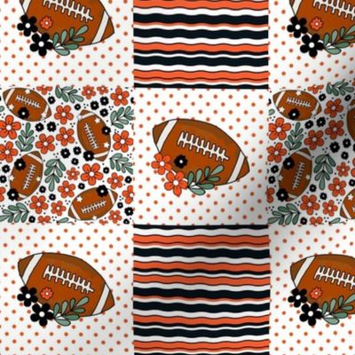 Smaller Patchwork 3" Squares Team Spirit Football Cincinnati Bengals Colors Orange Black and White for Cheater Quilt or Blanket