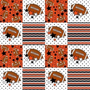 Smaller Patchwork 3" Squares Team Spirit Football in Cincinnati Bengals Colors Orange and Black for Cheater Quilt or Blanket