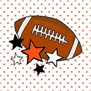 18x18 Panel Team Spirit Football and Stars in Cincinnati Bengals Colors Orange Black and White for DIY Throw Pillow Cushion Cover or Tote Bag