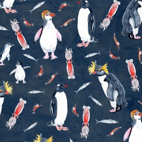 Penguins on Dark Watercolour Background / LARGE 24"