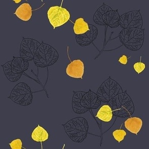 aspen leaves turning - full color and lineart - on purple steel