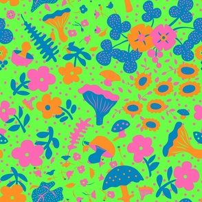 Whimsical Woodland Walk Floral in Neon Green + Pink