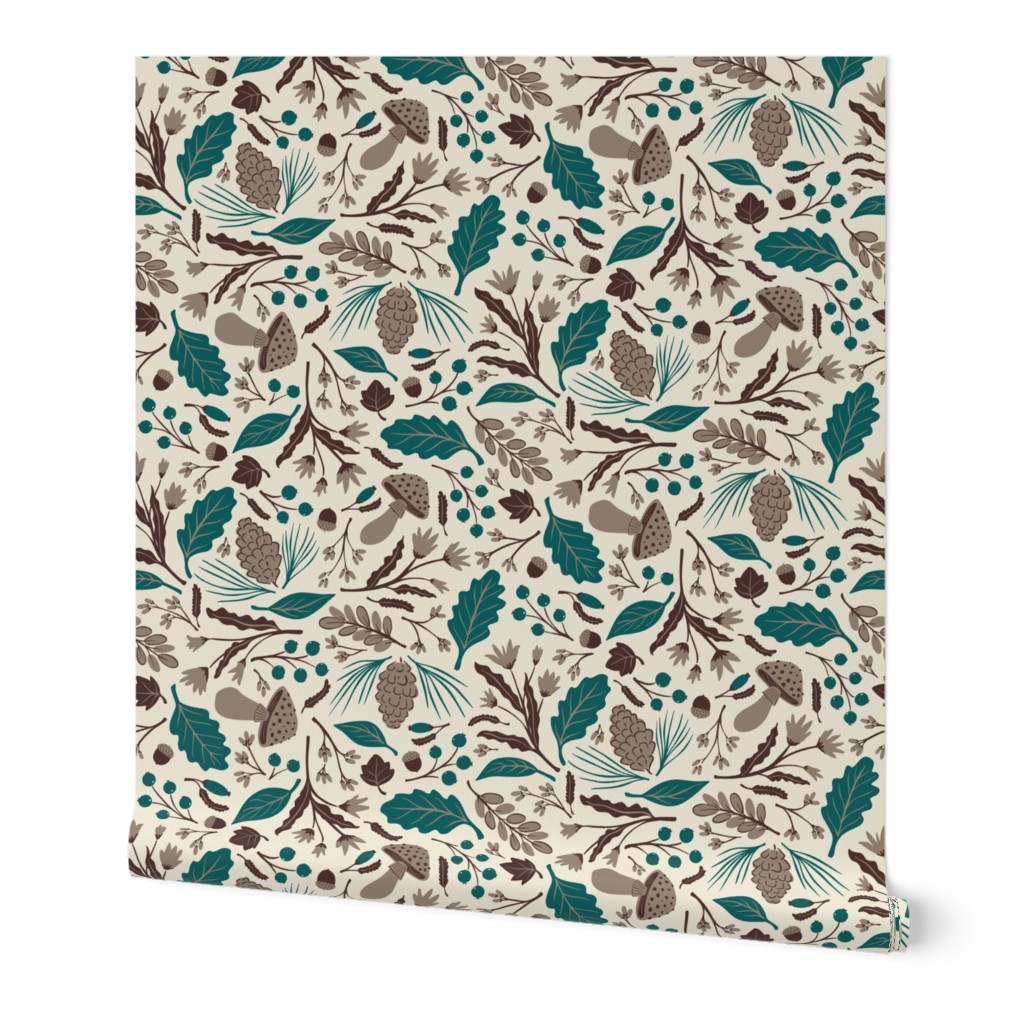 Forest Gifts Fall Floral | Spruce and Walnut - Green and Brown | Woodland
