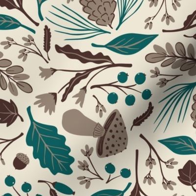 Forest Gifts Fall Floral | Spruce and Walnut - Green and Brown | Woodland