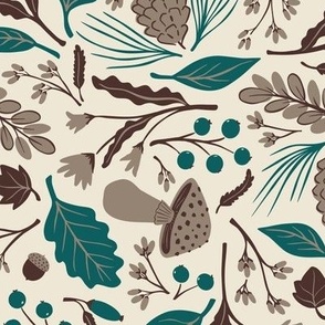 Forest Gifts Fall Floral | Spruce and Walnut - Green and Brown | Woodland