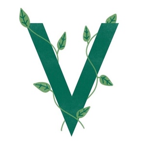 v is for vine - illustrated monogram letter - cute baby kids nursery // large scale panel